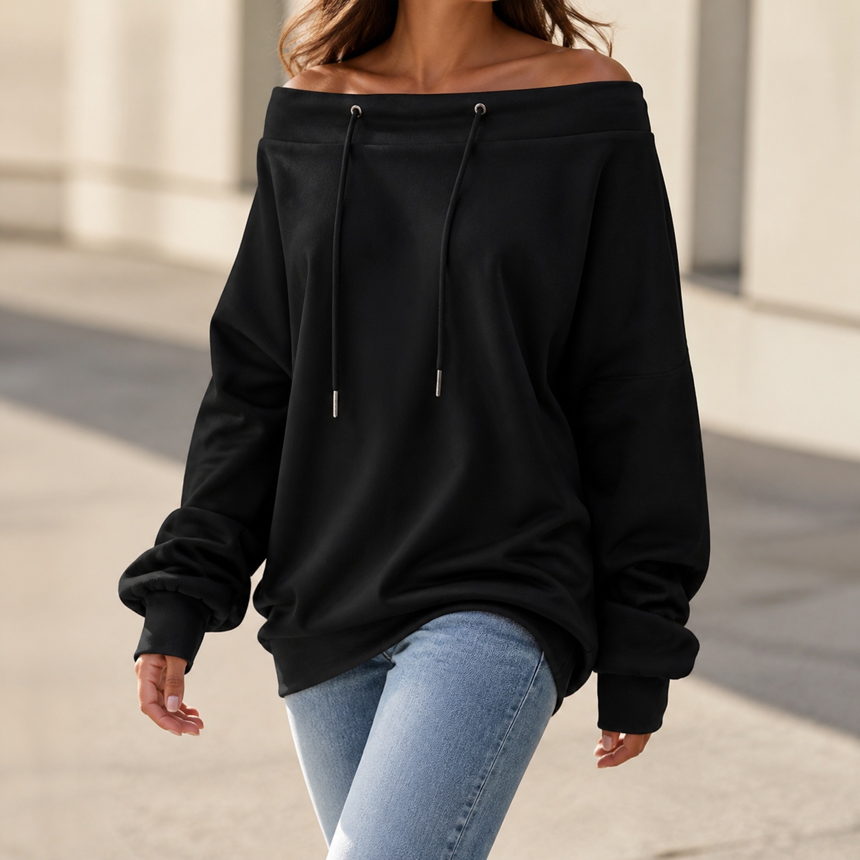 Winter Clothing Drawing - Sweat-shirt pour femmes à épaules dénudées,